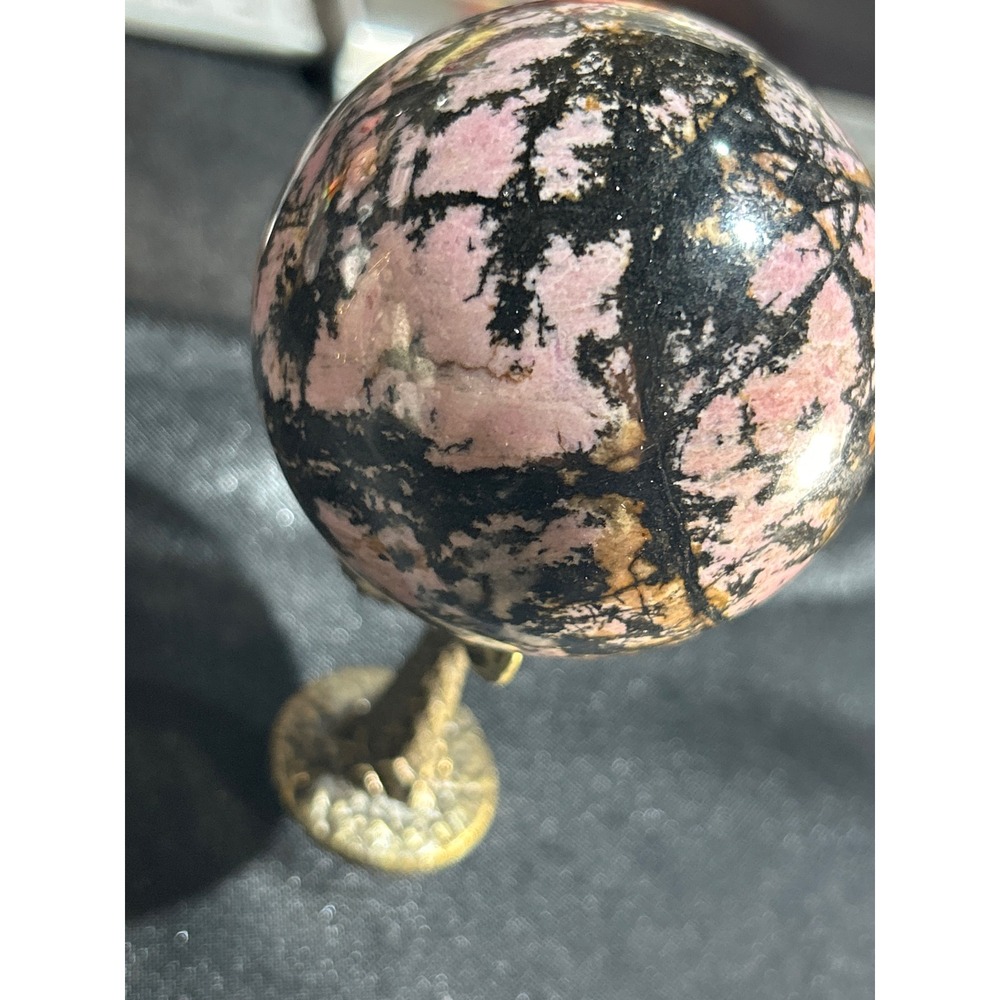 Rhodonite Crystal Sphere Polished Pink Black Natural Stone Orb 2.34" #12 - Picture 3 of 4